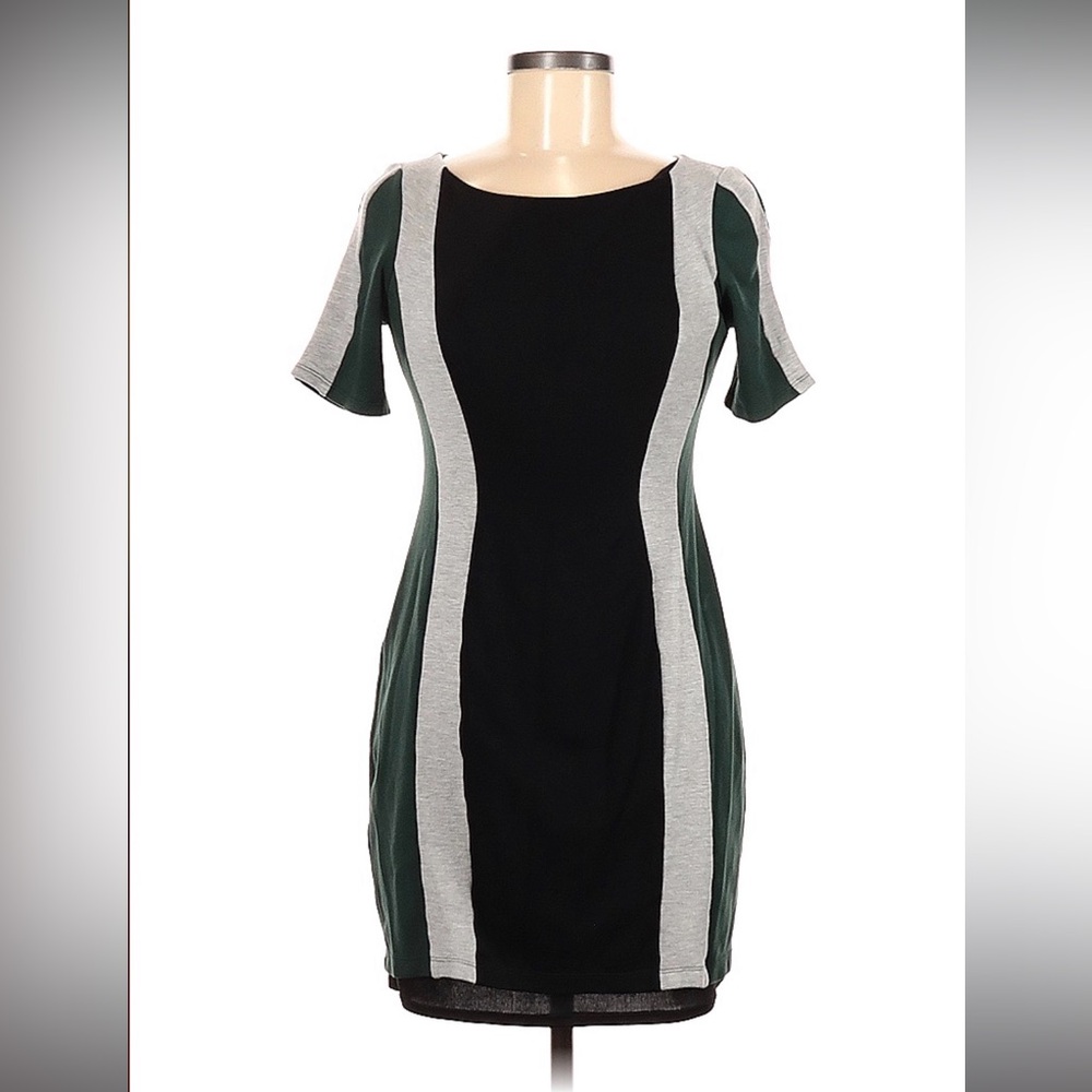 Bailey 44 Dress Black Grey Green Striped Knit Lined Medium